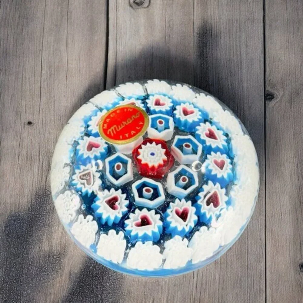 Murano Round Italian‎ Venetian Glass Paperweight Hand Blown Glass Millefiori VTG
